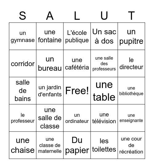 Dans mon école April 15 Bingo Card