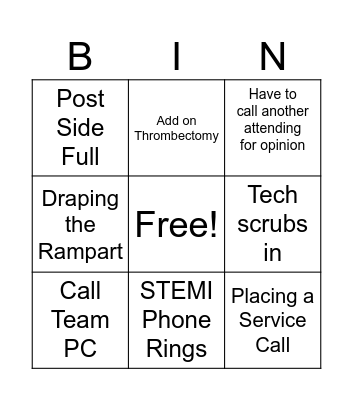 Cath Lab Bingo Card