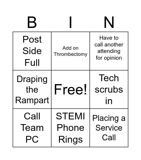 Cath Lab Bingo Card