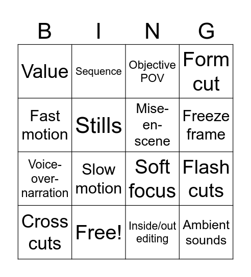 Unit 3 Vocab Bingo Card