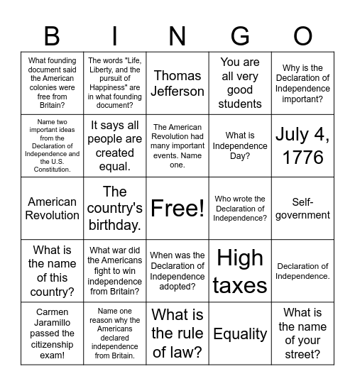 Untitled Bingo Card