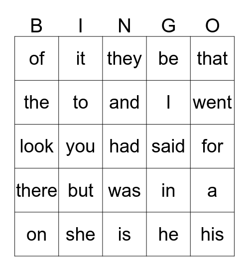 List 1 Bingo Card