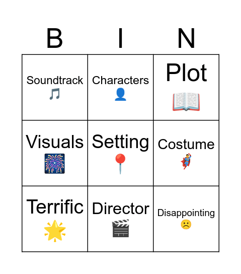 Movie vocabulary Bingo Card