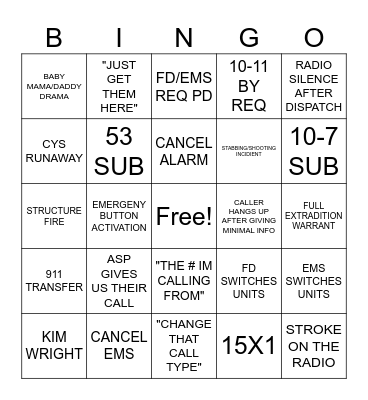 DISPATCH Bingo Card