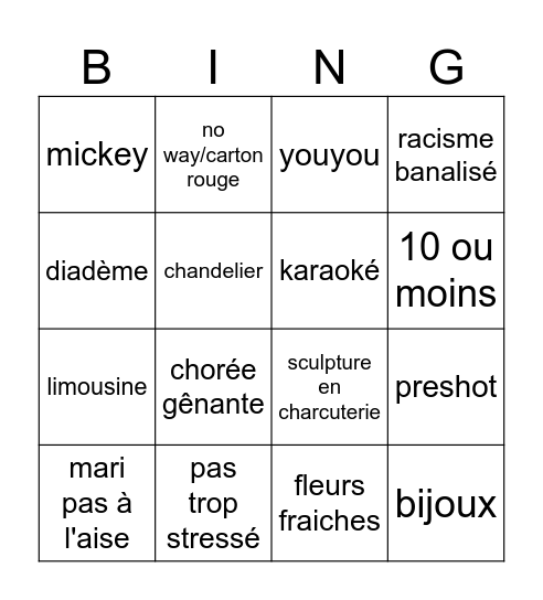 mariage bling bling Bingo Card