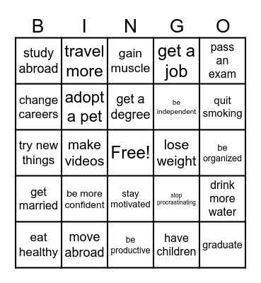 Goals Bingo Card