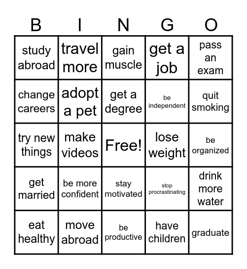 Goals Bingo Card