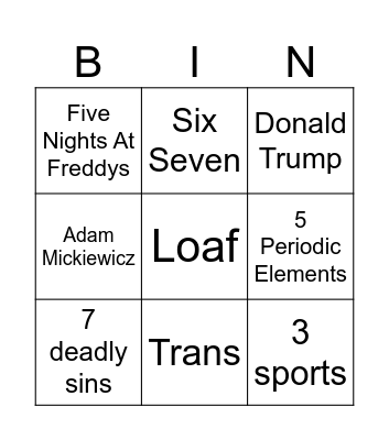 Die Bozy Bingo Card