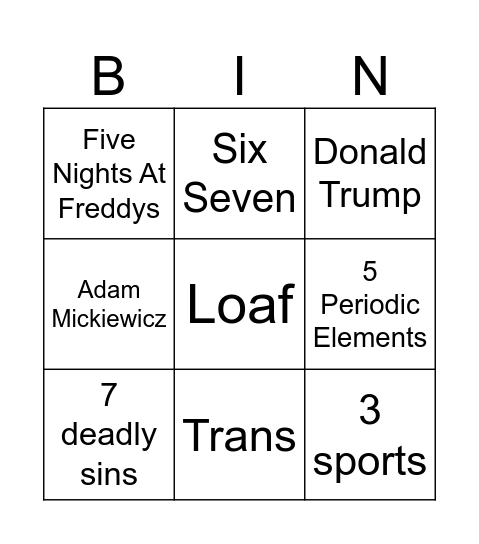 Die Bozy Bingo Card