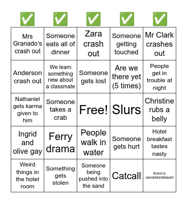Outer Banks Trip Bingo Card