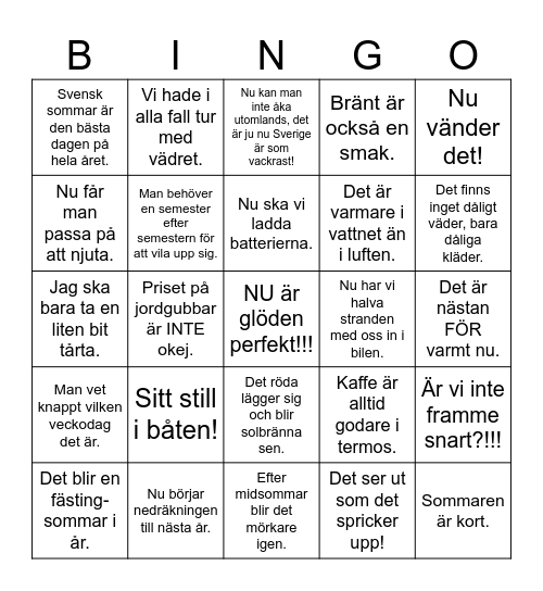 Bingo om sommarfloskler Bingo Card