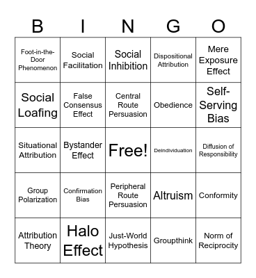 Psych: Social Psychology Bingo Card