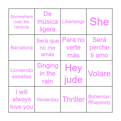 Bingo Musical Bingo Card