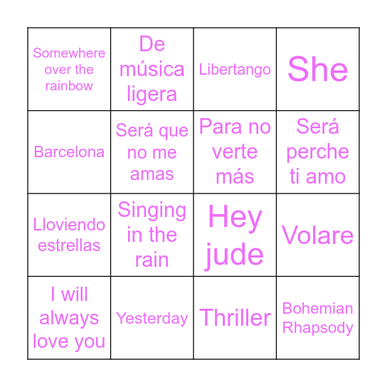 Bingo Musical Bingo Card