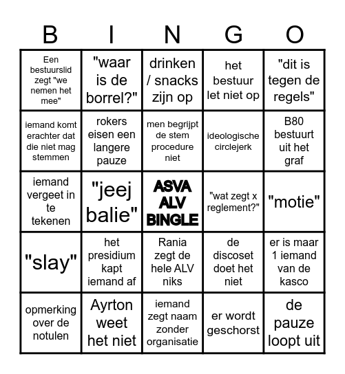 ASVA ALV Bingle Bingo Card