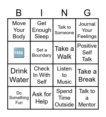Mental Health Bingo Card