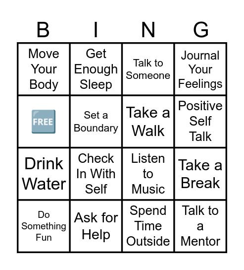Mental Health Bingo Card