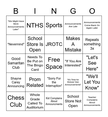 Carey Rodgers Bingo Card
