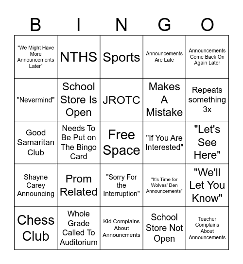 Carey Rodgers Bingo Card