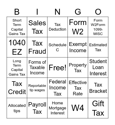 Tax Bingo Card
