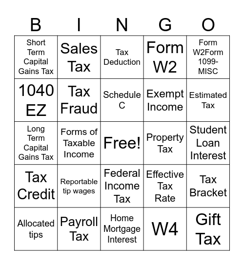 Tax Bingo Card