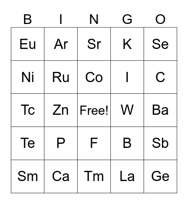 Chemistry Bingo Card