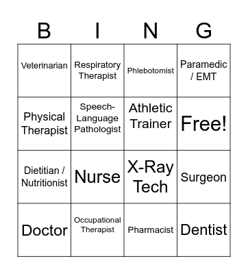 Health Science Pathway Bingo Card