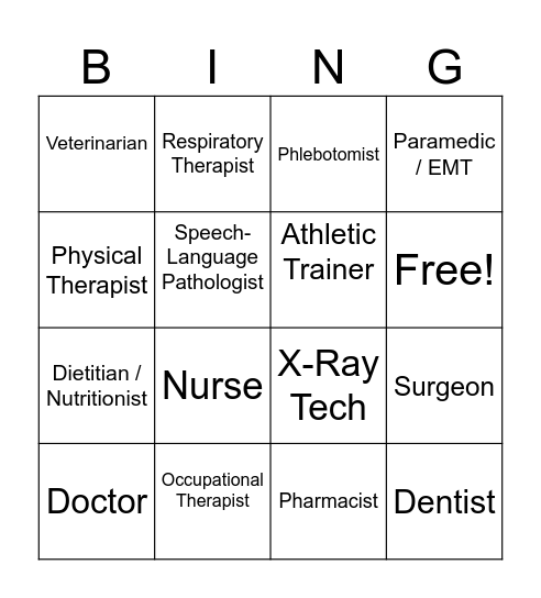 Health Science Pathway Bingo Card