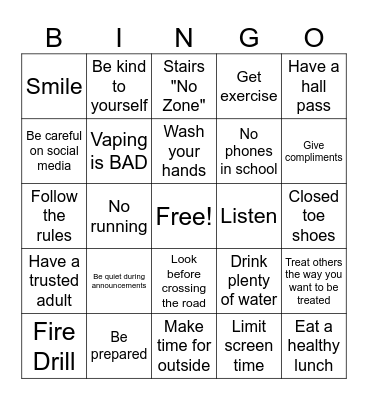 Health & Safety Bingo Card