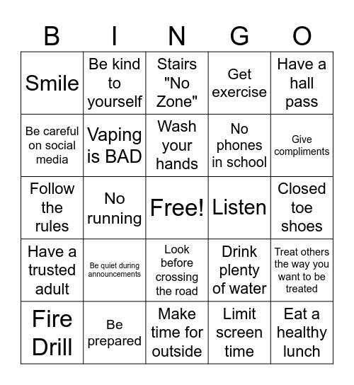 Health & Safety Bingo Card