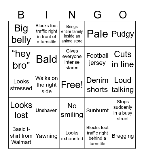 Western Tourist in Japan Bingo Card