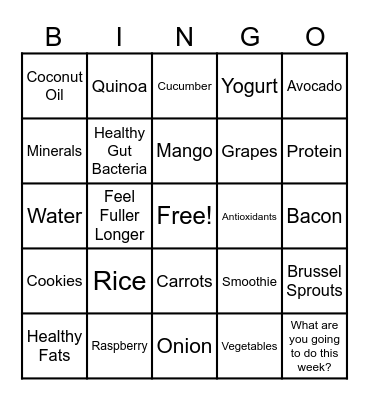 Nutrition Bingo Card