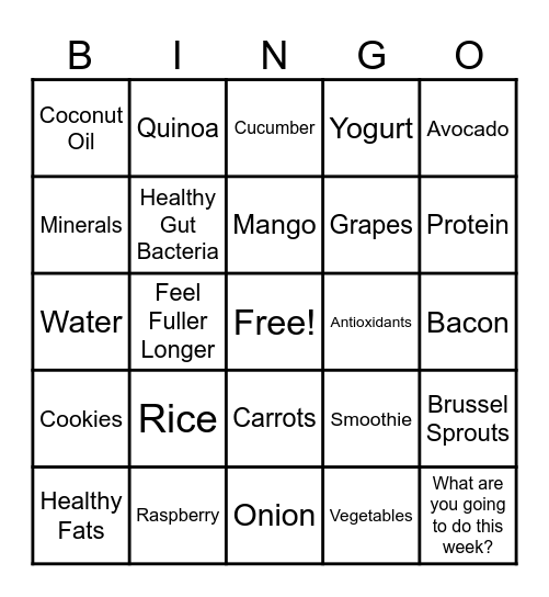Nutrition Bingo Card