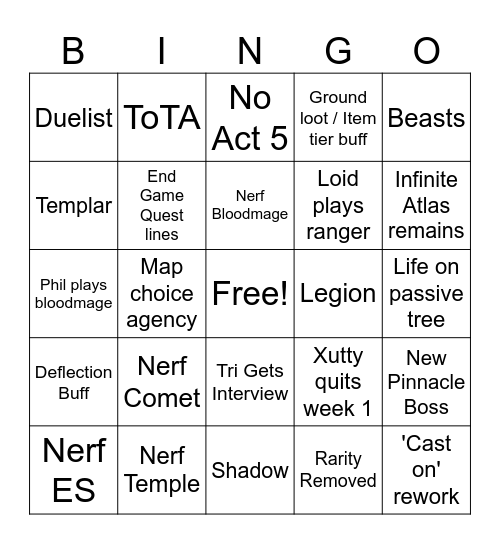 PoE2 0.5 Bingo Card