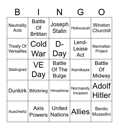 WW2 Bingo Card