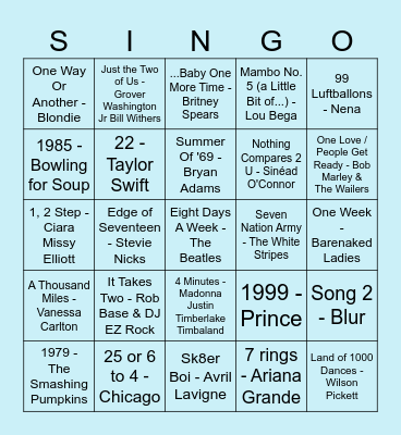 Numbers SINGO Bingo Card