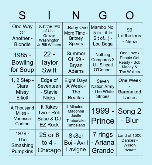 Numbers SINGO Bingo Card