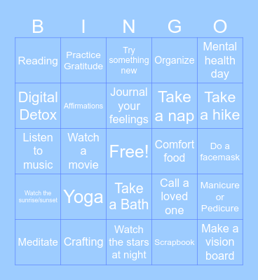 Self Care Bingo Card