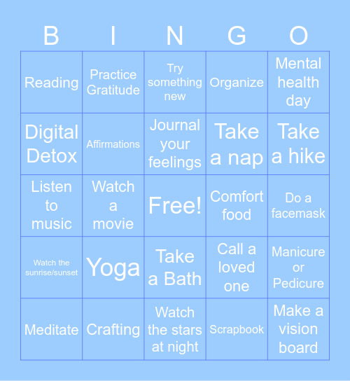 Self Care Bingo Card
