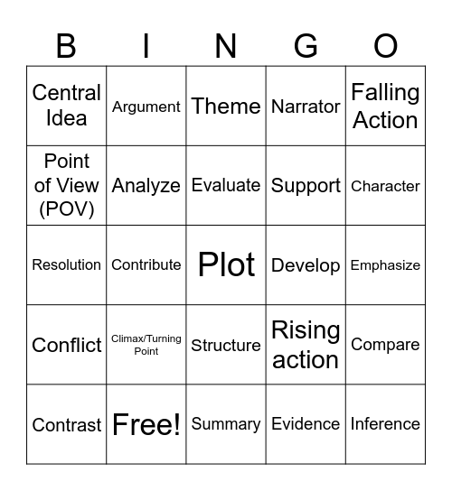 ELA bingo Card
