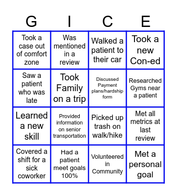 Core Values Bingo Card