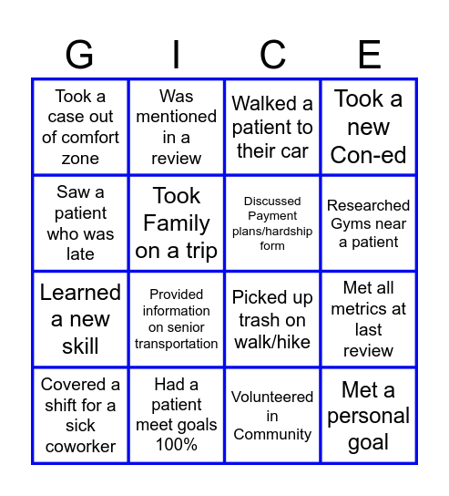 Core Values Bingo Card
