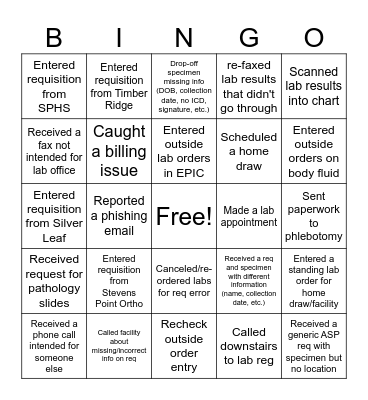 Lab Week Bingo (Office) Bingo Card
