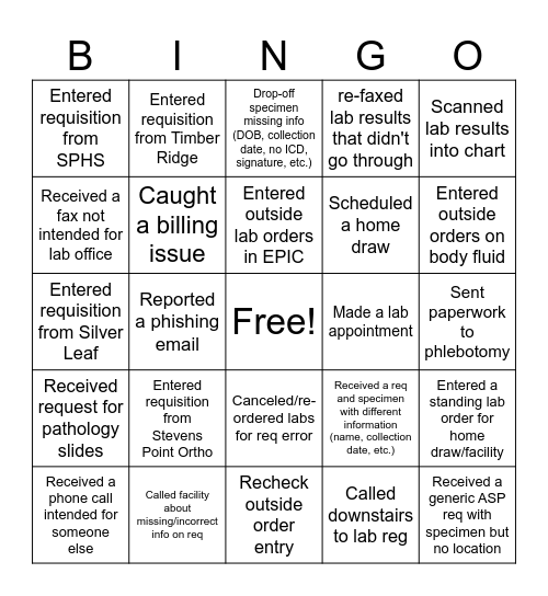 Lab Week Bingo (Office) Bingo Card