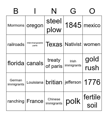History Bingo Card