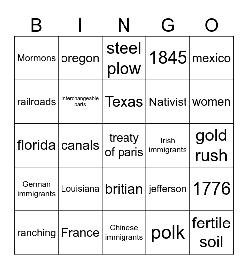 History Bingo Card