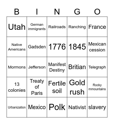 History Bingo Card