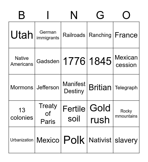 History Bingo Card