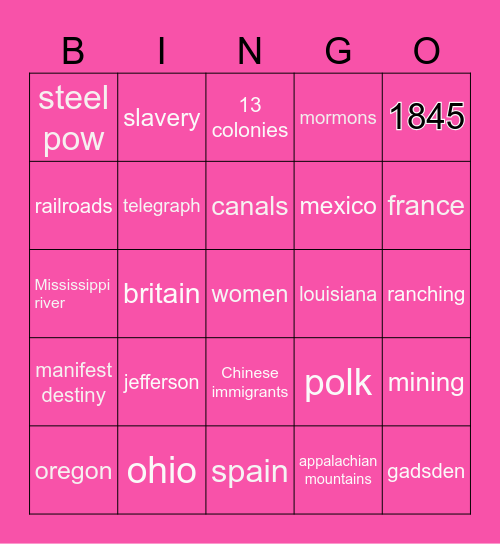 Vocab word bingo Card