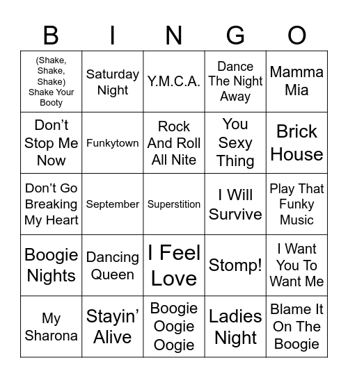 Boogie Nights & Bar Lights Bingo Card